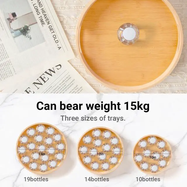 Alt view image 6 of 6 - 10in Bamboo Lazy Susan Organizer Turntable for Cabinet,Pantry&Table Top - Spin Storage Tray for Kitchen Countertop | Swivel Tray for Spice,Jars & Canisters