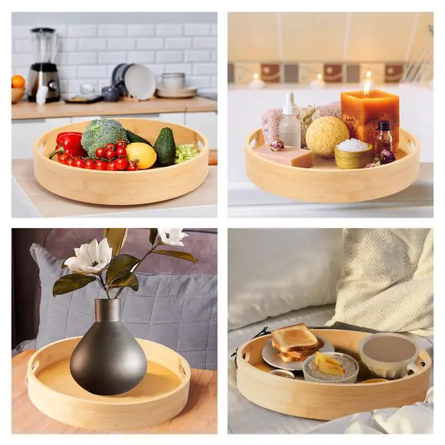 Alt view image 5 of 6 - 10in Bamboo Lazy Susan Organizer Turntable for Cabinet,Pantry&Table Top - Spin Storage Tray for Kitchen Countertop | Swivel Tray for Spice,Jars & Canisters