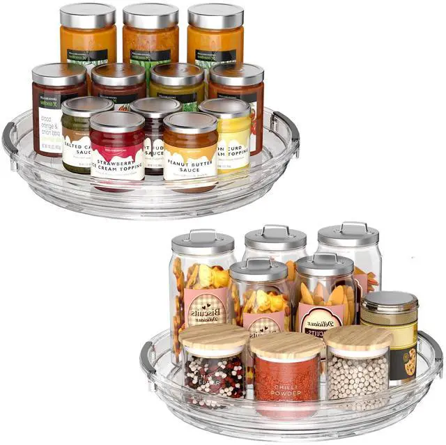 Main image of Lazy Susan 2 Pack, 9 Inch Clear Turntable for Kitchen Cabinet, Rotating Spice Rack, Pantry Organizer and Storage, Bathroom Countertop Organizing for Makeup Vanity