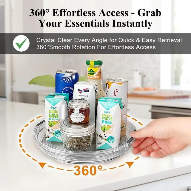 Alt view image 3 of 7 - Lazy Susan 2 Pack, 9 Inch Clear Turntable for Kitchen Cabinet, Rotating Spice Rack, Pantry Organizer and Storage, Bathroom Countertop Organizing for Makeup Vanity
