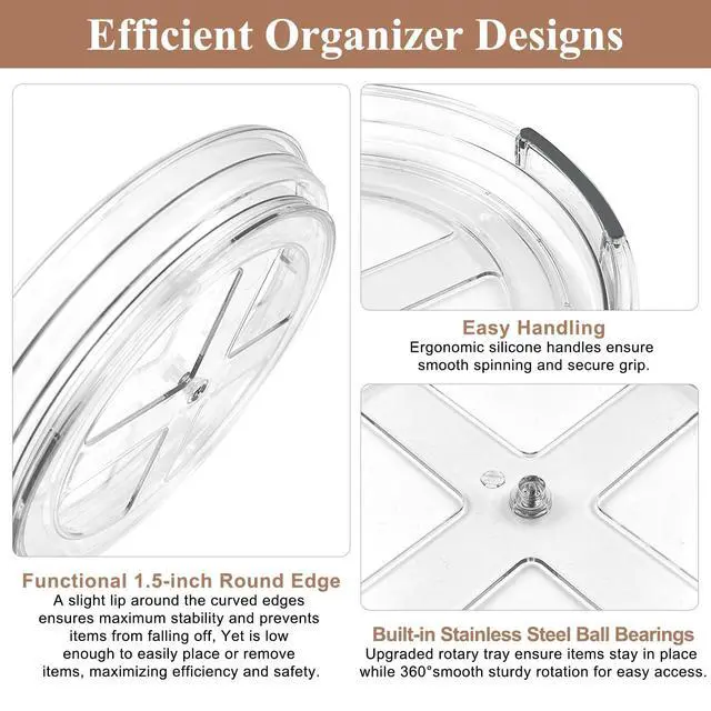 Alt view image 5 of 7 - Lazy Susan 2 Pack, 9 Inch Clear Turntable for Kitchen Cabinet, Rotating Spice Rack, Pantry Organizer and Storage, Bathroom Countertop Organizing for Makeup Vanity