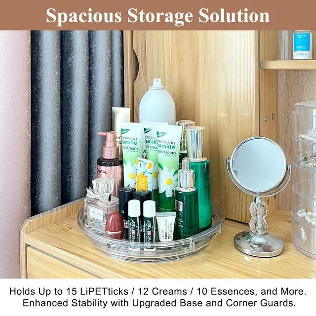 Alt view image 7 of 7 - Lazy Susan 2 Pack, 9 Inch Clear Turntable for Kitchen Cabinet, Rotating Spice Rack, Pantry Organizer and Storage, Bathroom Countertop Organizing for Makeup Vanity