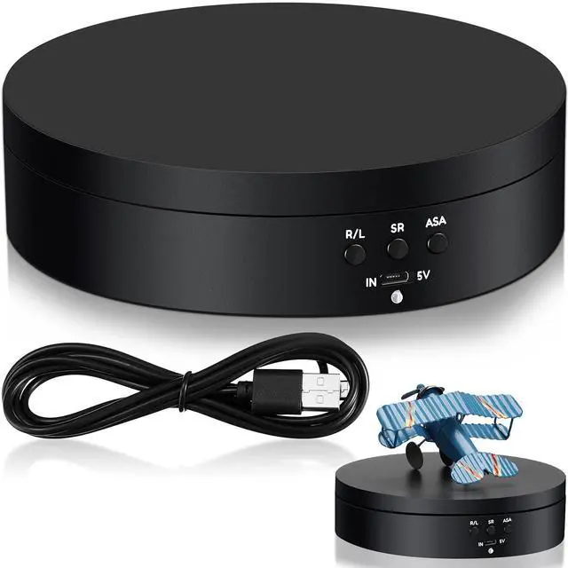 Main image of Rotating Display Stand 360 Degree Motorized Rotating Turntable Display Stand with USB Power Cable for Photography Products and Shows, Black (PVC)