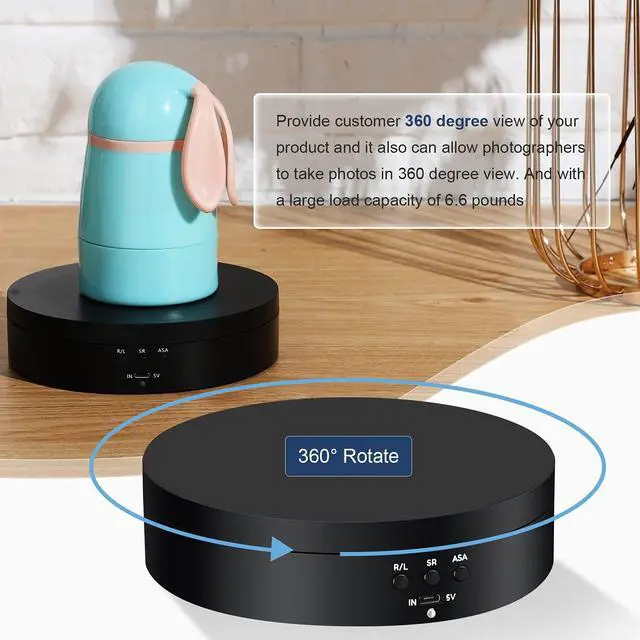 Alt view image 5 of 6 - Rotating Display Stand 360 Degree Motorized Rotating Turntable Display Stand with USB Power Cable for Photography Products and Shows, Black (PVC)