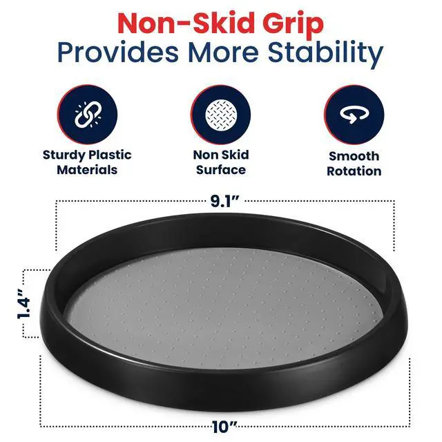 Alt view image 3 of 7 - 10 Inch Lazy Susan (Set of 4) - Non-Skid Turntable for Cabinet to Maximize Storage and Simplify Accessibility in Kitchen, Bathroom, and Pantry Spaces (Black)