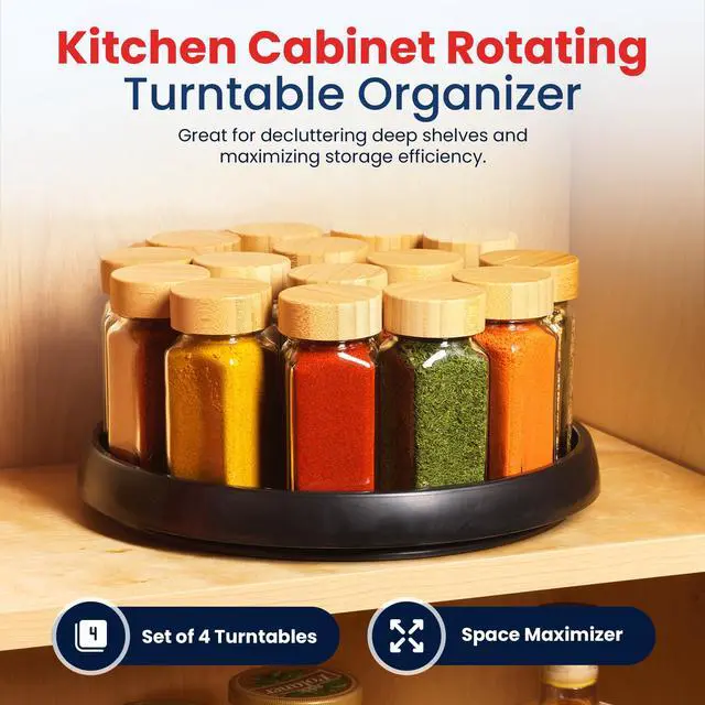 Alt view image 5 of 7 - 10 Inch Lazy Susan (Set of 4) - Non-Skid Turntable for Cabinet to Maximize Storage and Simplify Accessibility in Kitchen, Bathroom, and Pantry Spaces (Black)