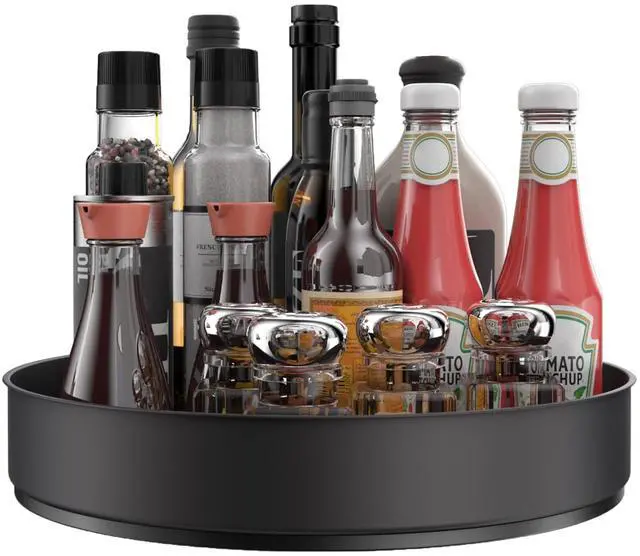 Main image of Lazy Susan Stainless Steel Black Spice Rack Turntable for Pantry Cabinet - Decorative Trays Storage Containers Organizer for Kitchen Cabinet, Snacks, Bathroom (10 inches)