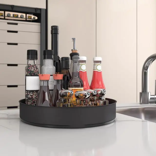 Alt view image 4 of 6 - Lazy Susan Stainless Steel Black Spice Rack Turntable for Pantry Cabinet - Decorative Trays Storage Containers Organizer for Kitchen Cabinet, Snacks, Bathroom (10 inches)