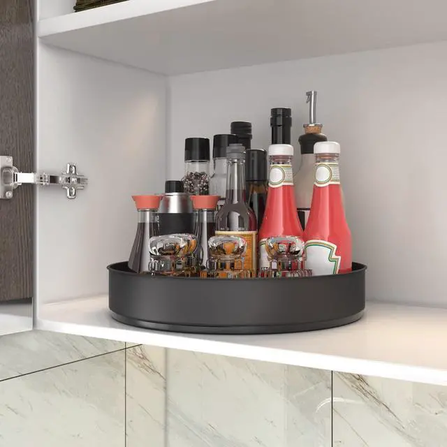 Alt view image 3 of 6 - Lazy Susan Stainless Steel Black Spice Rack Turntable for Pantry Cabinet - Decorative Trays Storage Containers Organizer for Kitchen Cabinet, Snacks, Bathroom (10 inches)