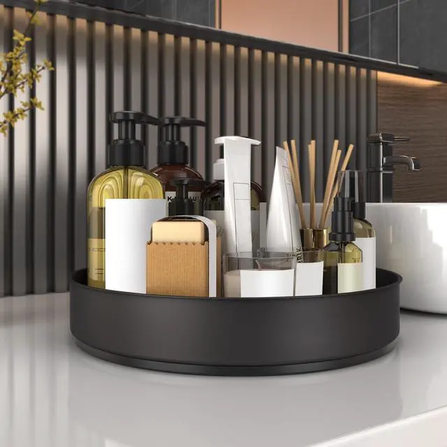 Alt view image 6 of 6 - Lazy Susan Stainless Steel Black Spice Rack Turntable for Pantry Cabinet - Decorative Trays Storage Containers Organizer for Kitchen Cabinet, Snacks, Bathroom (10 inches)