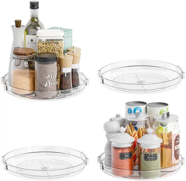 Main image of 4 Pack Rotating Small Lazy Susan Turntable Organizer for Cabinet,9.5 Inch Clear Acrylic Spice Rack,Turn Table Organizers for Refrigerator,Kitchen,Pantry and Vanity Makeup,Bathroom Countertop Organizer