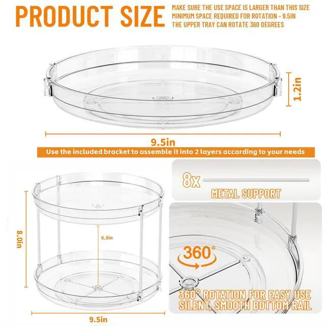 Alt view image 3 of 7 - 4 Pack Rotating Small Lazy Susan Turntable Organizer for Cabinet,9.5 Inch Clear Acrylic Spice Rack,Turn Table Organizers for Refrigerator,Kitchen,Pantry and Vanity Makeup,Bathroom Countertop Organizer