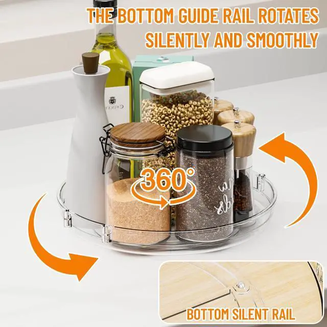 Alt view image 4 of 7 - 4 Pack Rotating Small Lazy Susan Turntable Organizer for Cabinet,9.5 Inch Clear Acrylic Spice Rack,Turn Table Organizers for Refrigerator,Kitchen,Pantry and Vanity Makeup,Bathroom Countertop Organizer