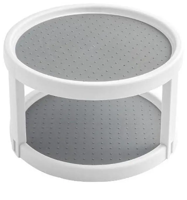 Main image of 2 Tier Non Skid Spice Rack Turntable, 10 Inch Spinning Organizer, Non Skid Lazy Susan Turntable, 360° Rotating Seasoning Organizer for Kitchen, Pantry Cabinet, Refrigerator, Bathroom, Gray & White