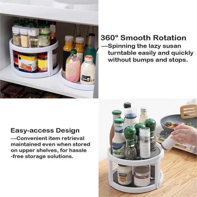 Alt view image 5 of 7 - 2 Tier Non Skid Spice Rack Turntable, 10 Inch Spinning Organizer, Non Skid Lazy Susan Turntable, 360° Rotating Seasoning Organizer for Kitchen, Pantry Cabinet, Refrigerator, Bathroom, Gray & White