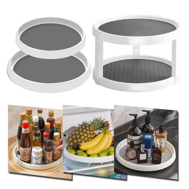 Alt view image 6 of 7 - 2 Tier Non Skid Spice Rack Turntable, 10 Inch Spinning Organizer, Non Skid Lazy Susan Turntable, 360° Rotating Seasoning Organizer for Kitchen, Pantry Cabinet, Refrigerator, Bathroom, Gray & White