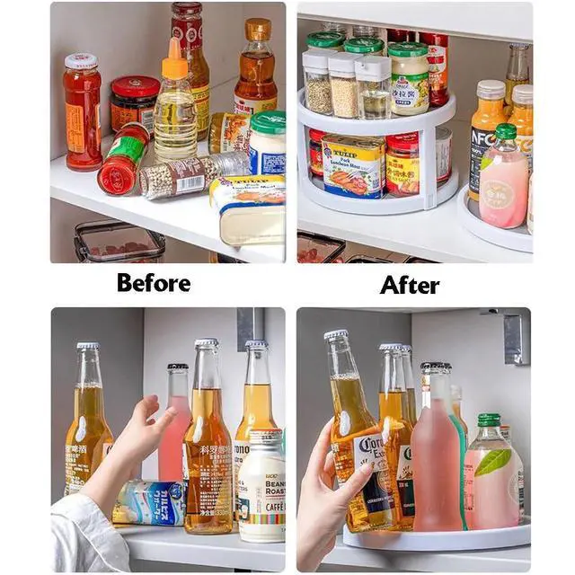 Alt view image 7 of 7 - 2 Tier Non Skid Spice Rack Turntable, 10 Inch Spinning Organizer, Non Skid Lazy Susan Turntable, 360° Rotating Seasoning Organizer for Kitchen, Pantry Cabinet, Refrigerator, Bathroom, Gray & White
