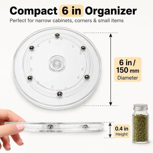 Alt view image 2 of 7 - 6 Pack 6 inch Small Lazy Susan, Lazy Susan Turntable Organizer, 360 Degree Round Rotating Tray for Spice Rack, Bathroom Vanity, Kitchen Cabinet and Countertop Storage