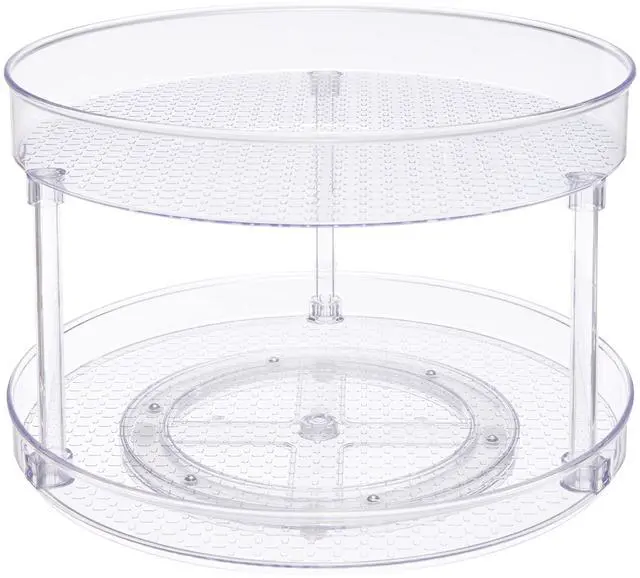Main image of 2 Tier Lazy Susan Turntable Organizer for Condiments, 12" Diameter, Clear