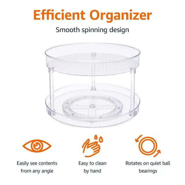 Alt view image 2 of 6 - 2 Tier Lazy Susan Turntable Organizer for Condiments, 12" Diameter, Clear
