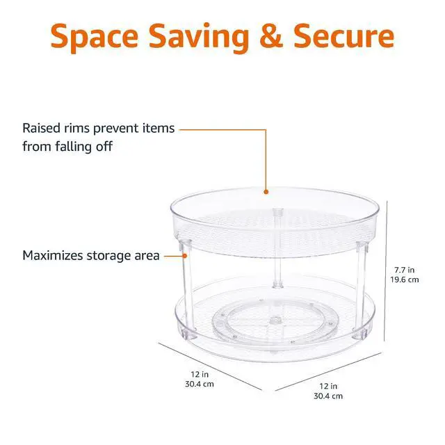 Alt view image 3 of 6 - 2 Tier Lazy Susan Turntable Organizer for Condiments, 12" Diameter, Clear