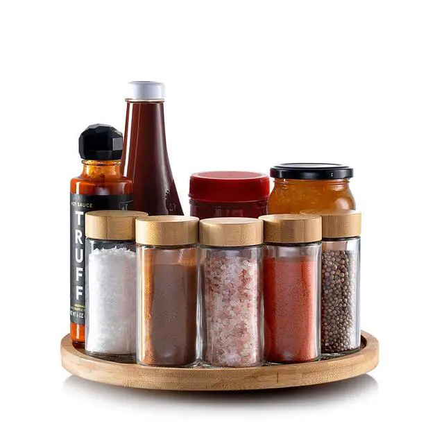Alt view image 2 of 3 - 9.75" Bamboo Turntable w/Rim Rotating Bamboo Organizer Tray for Kitchen, Spices, Table, or Bathroom, Non-Slip, 360° Turnable