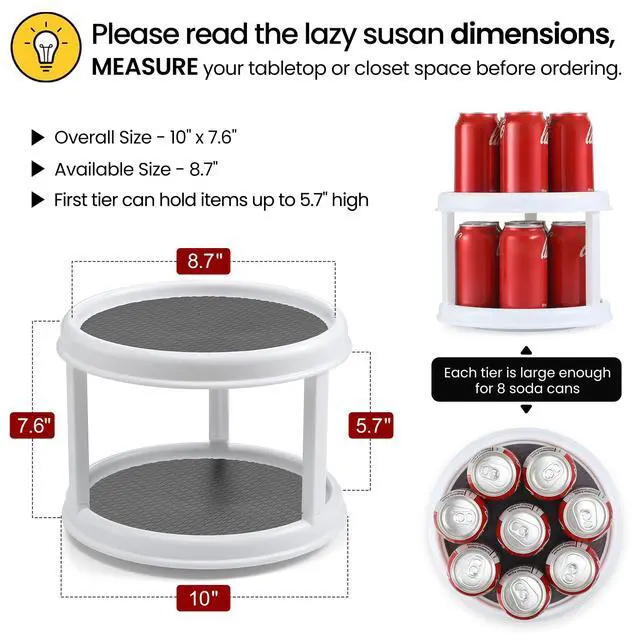 Alt view image 2 of 7 - 2 Pack, 2 Tier 10" Turntable Lazy Susan Spice Organizer - Rotating Seasoning Rack Spinner for Pantry Cabinet Kitchen Countertop, Table Top Organizing - Multiuse Two Tier Rotating Organization Rack