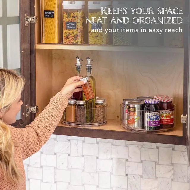 Alt view image 7 of 7 - Lazy Susan Turntable (2-Pack) - Clear Acrylic, Rotates 360 Degrees, Easily Organize Your Fridge, Cabinet or Counter - Carousel Storage for Food, Spices, Cosmetics