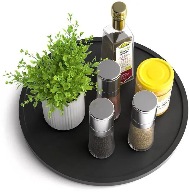 Main image of Lazy Susan Organizer 12 Inch Non-Skid Bamboo Lazy Susan for Kitchen Rotating Spice Rack for Kitchen Cabinet, Wood Turntable for Kitchen Countertop Organizer Black