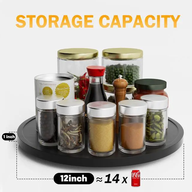 Alt view image 6 of 7 - Lazy Susan Organizer 12 Inch Non-Skid Bamboo Lazy Susan for Kitchen Rotating Spice Rack for Kitchen Cabinet, Wood Turntable for Kitchen Countertop Organizer Black