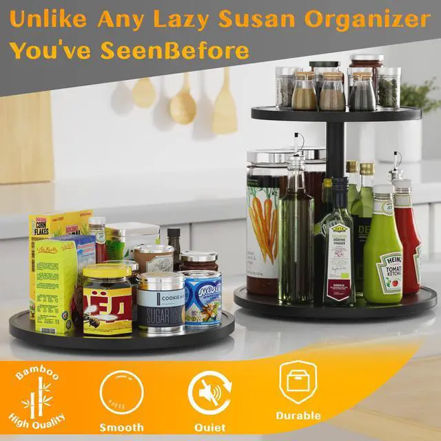 Alt view image 4 of 7 - Lazy Susan Organizer 12 Inch Non-Skid Bamboo Lazy Susan for Kitchen Rotating Spice Rack for Kitchen Cabinet, Wood Turntable for Kitchen Countertop Organizer Black