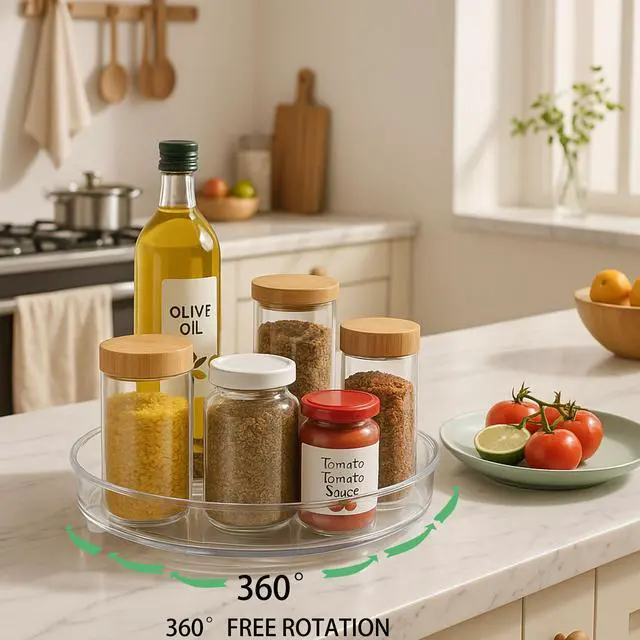 Alt view image 3 of 7 - Maximize Space with 2 Pack 9 Inch Clear Acrylic Lazy Susan - Non-Skid Turntable Organizer for Kitchen, Cabinet, Pantry, Fridge & Makeup Storage