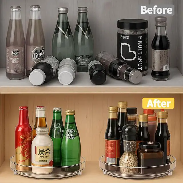 Alt view image 6 of 7 - Maximize Space with 2 Pack 9 Inch Clear Acrylic Lazy Susan - Non-Skid Turntable Organizer for Kitchen, Cabinet, Pantry, Fridge & Makeup Storage