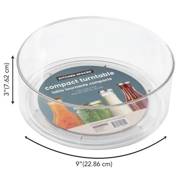 Alt view image 5 of 5 - Compact Lazy Susan Organizer, Fridge or Cabinet Turntable Shelf Storage for Kitchen and Pantry Items, Great for Spices or Condiments, Clear and Sturdy with Full Spin, 9 x 9 x 3.4 inches