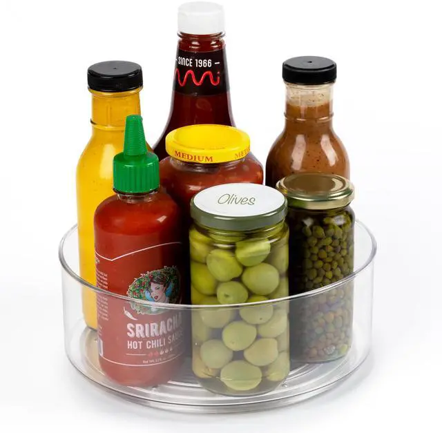 Main image of Compact Lazy Susan Organizer, Fridge or Cabinet Turntable Shelf Storage for Kitchen and Pantry Items, Great for Spices or Condiments, Clear and Sturdy with Full Spin, 9 x 9 x 3.4 inches