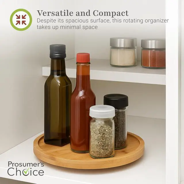 Alt view image 6 of 6 - Bamboo Lazy Susan Spinning Organizer Turntable - 10x10-Inch Revolving Condiment and Spice Rack - Multipurpose Rotating Bamboo Wood Organizer for Kitchen Countertop or Bathrooms