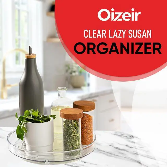 Alt view image 2 of 6 - Lazy Susan Organizer for Cabinet, 9 Inch Clear Acrylic Turntable Rotating Spice Rack, Pantry, Fridge & Countertop Organizer, Smooth Spinning, Space-Saving Kitchen Storage (2 Pack)