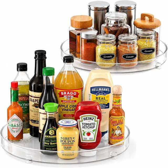 Main image of Lazy Susan Organizer for Cabinet, 9 Inch Clear Acrylic Turntable Rotating Spice Rack, Pantry, Fridge & Countertop Organizer, Smooth Spinning, Space-Saving Kitchen Storage (2 Pack)