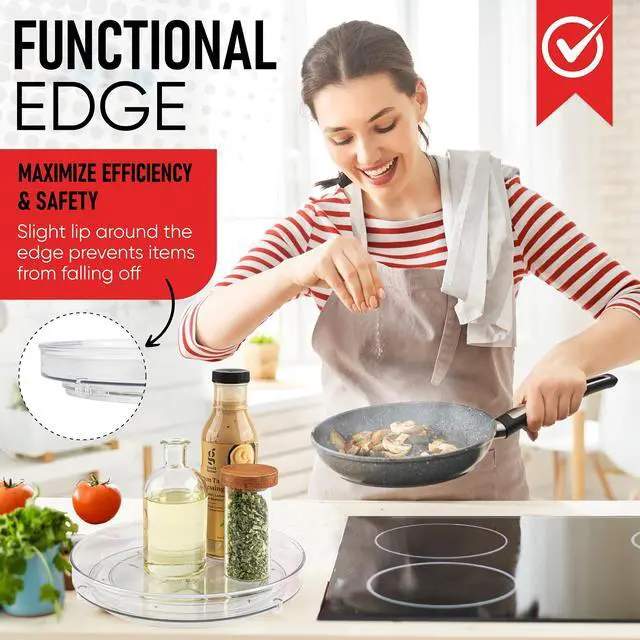Alt view image 5 of 6 - Lazy Susan Organizer for Cabinet, 9 Inch Clear Acrylic Turntable Rotating Spice Rack, Pantry, Fridge & Countertop Organizer, Smooth Spinning, Space-Saving Kitchen Storage (2 Pack)