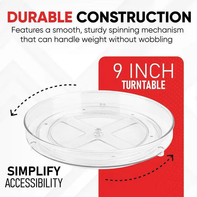 Alt view image 3 of 6 - Lazy Susan Organizer for Cabinet, 9 Inch Clear Acrylic Turntable Rotating Spice Rack, Pantry, Fridge & Countertop Organizer, Smooth Spinning, Space-Saving Kitchen Storage (2 Pack)