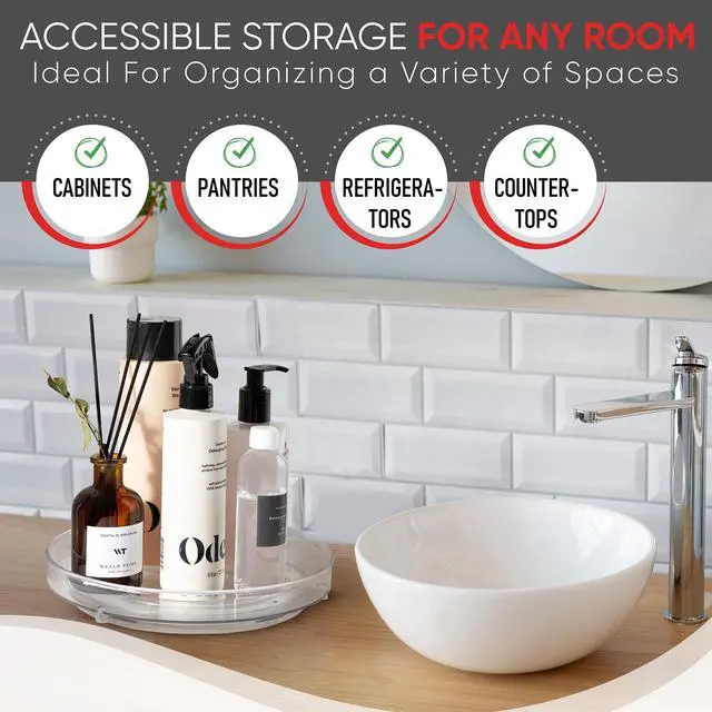 Alt view image 4 of 6 - Lazy Susan Organizer for Cabinet, 9 Inch Clear Acrylic Turntable Rotating Spice Rack, Pantry, Fridge & Countertop Organizer, Smooth Spinning, Space-Saving Kitchen Storage (2 Pack)