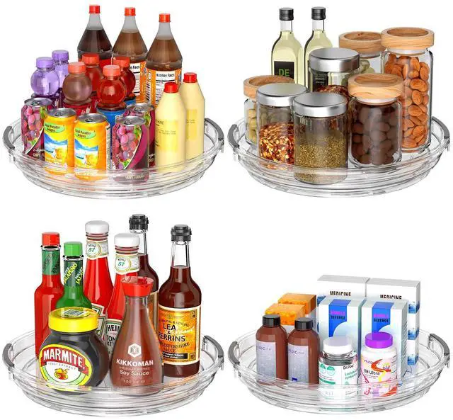 Main image of Clear Lazy Susan Organizer Turntable for Cabinet Table Top, 9.25 Inch 4 Pack 360 Rotating Spinning Makeup Organizer for Vanity, Kitchen Storage Rack Heavy-Duty Pantry Spices Tray Countertop Organizer