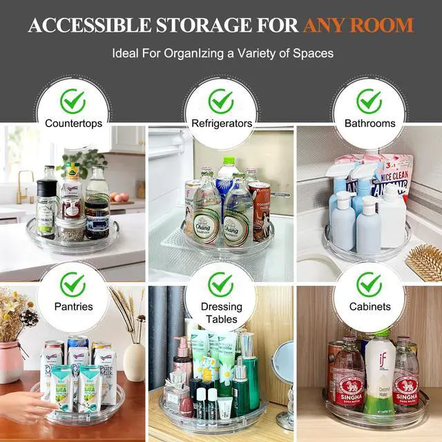 Alt view image 3 of 7 - Clear Lazy Susan Organizer Turntable for Cabinet Table Top, 9.25 Inch 4 Pack 360 Rotating Spinning Makeup Organizer for Vanity, Kitchen Storage Rack Heavy-Duty Pantry Spices Tray Countertop Organizer