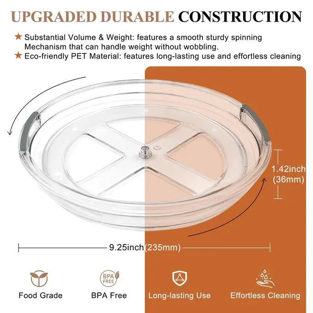 Alt view image 4 of 7 - Clear Lazy Susan Organizer Turntable for Cabinet Table Top, 9.25 Inch 4 Pack 360 Rotating Spinning Makeup Organizer for Vanity, Kitchen Storage Rack Heavy-Duty Pantry Spices Tray Countertop Organizer