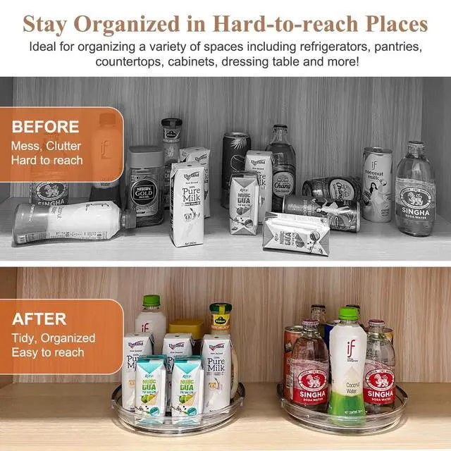 Alt view image 7 of 7 - Clear Lazy Susan Organizer Turntable for Cabinet Table Top, 9.25 Inch 4 Pack 360 Rotating Spinning Makeup Organizer for Vanity, Kitchen Storage Rack Heavy-Duty Pantry Spices Tray Countertop Organizer
