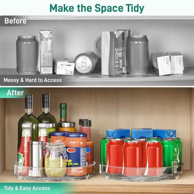 Alt view image 5 of 7 - 4 Pack Lazy Susan Organizer, 9.5 Inch Lazy Susan Turntable for Cabinet, Refrigerator Organizer for Pantry Organizers and Storage, Non-Skid Fridge Organizer