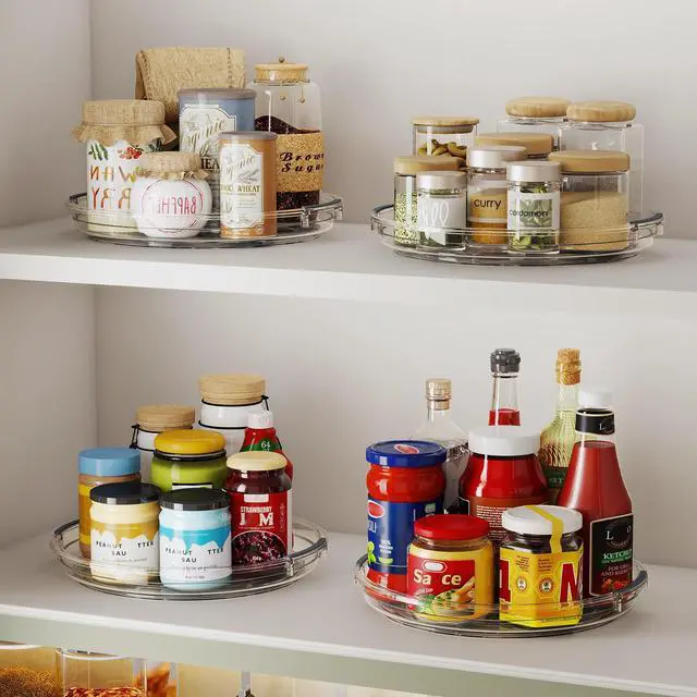Alt view image 4 of 7 - 4 Pack Lazy Susan Organizer, 9.25 inch Lazy Susan Turntable for Cabinet Table Top Refrigerator, Rotating Organizers for Pantry Fridge, Clear