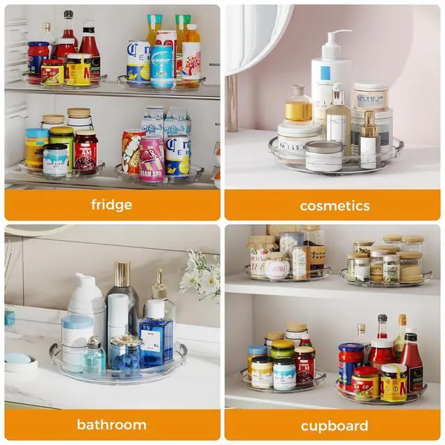 Alt view image 7 of 7 - 4 Pack Lazy Susan Organizer, 9.25 inch Lazy Susan Turntable for Cabinet Table Top Refrigerator, Rotating Organizers for Pantry Fridge, Clear