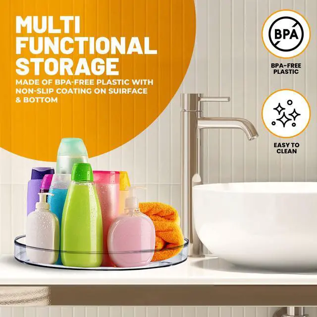 Alt view image 4 of 7 - Lazy Susan Turnable Organizer for Cabinet 11.5 Inches Clear Heavy Duty Plastic Multifunctional and Practical Design Ideal for Kitchen, Under Sink, Bathroom (1 Pack)