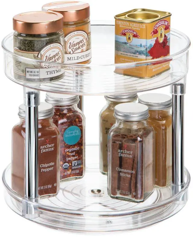 Main image of 9-Inch Recycled Plastic 2-Tier Lazy Susan Organizer, Clear/Chrome